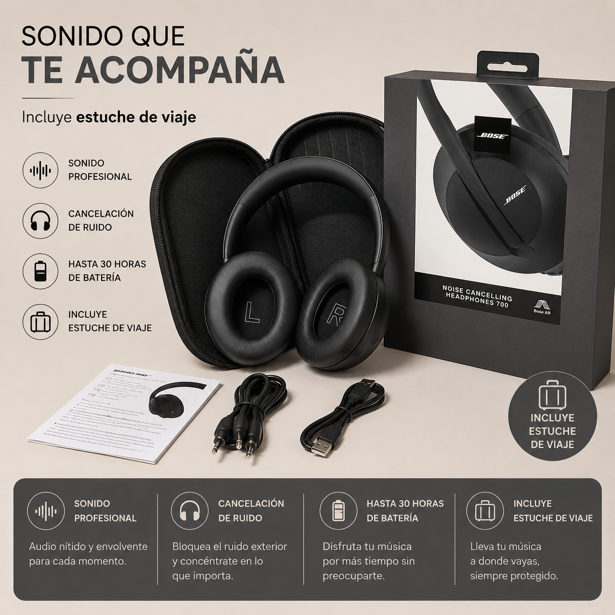 DIADEMA BLUETOOTH  BOSE 700 + ESTUCHE